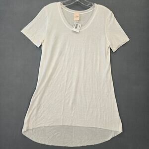Free Loader White Shirt NEW Grunge Raw Hem Sheer Short Sleeve Scoop Women Size S